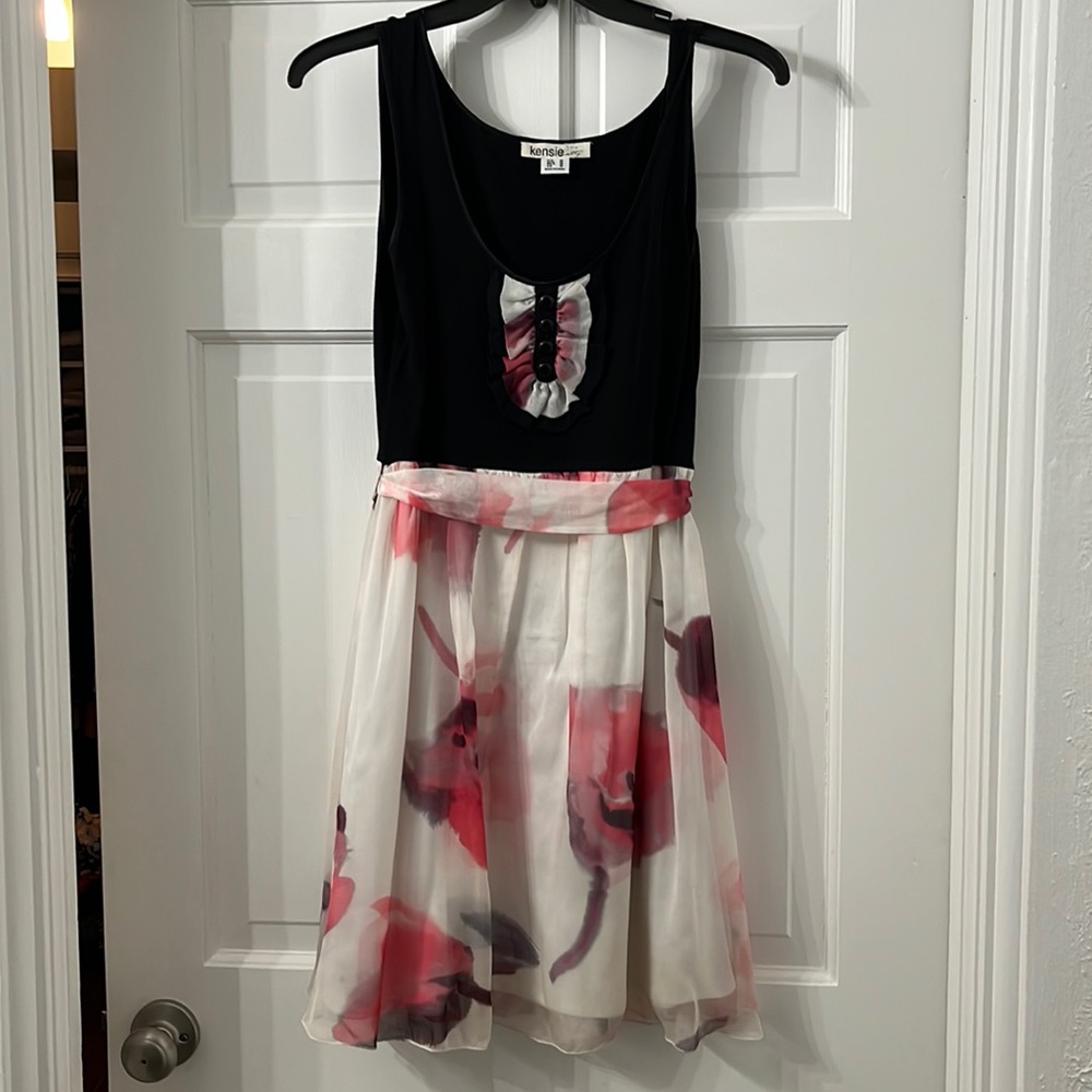 Kensie watercolor flower dress with waist tie